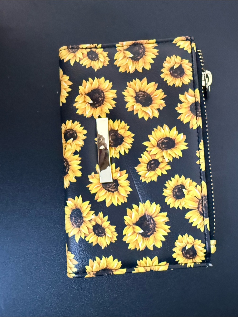 Sunflower Print Zip Wallet - Black & Yellow